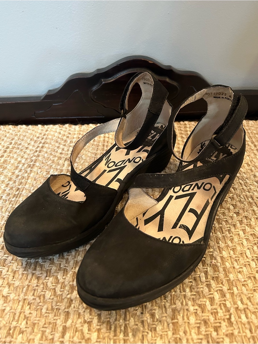 Fly London Cupido Leather Wedge Ankle Strap Shoes Women’s 37 US 6.5 - 7 Black